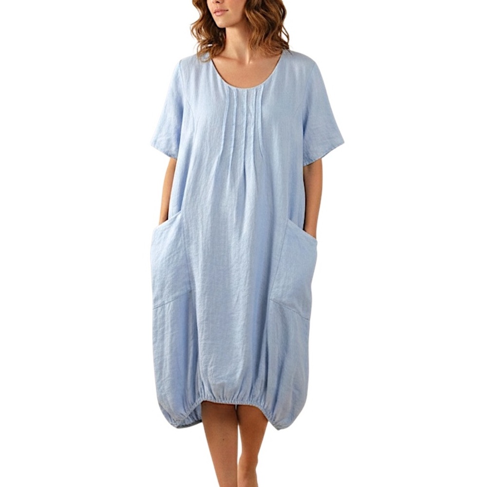 Bella pure Italian linen oversized lagenlook bubble hem blue summer dress